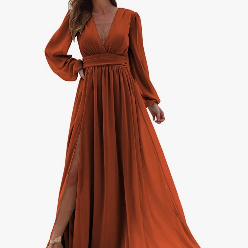 Burnt orange long sleeve bridesmaids dress